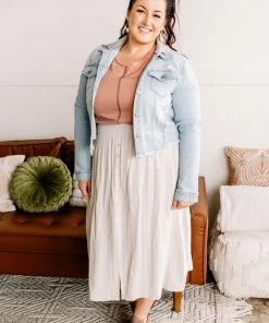 No Ship Drop Ship Fair To Midi Striped Skirt In Oatmeal