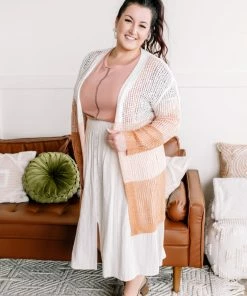 No Ship Drop Ship Apparel Twice Around The Block Ivory Pink And Camel Cardigan