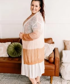 No Ship Drop Ship Apparel Twice Around The Block Ivory Pink And Camel Cardigan