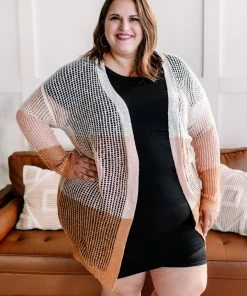 No Ship Drop Ship Apparel Twice Around The Block Ivory Pink And Camel Cardigan