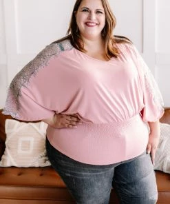 No Ship Drop Ship Apparel The Final Touch Pink Lace Dolman Top