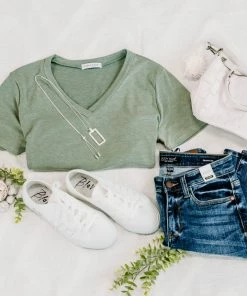 No Ship Drop Ship GHG- Shop Singles Grading On A Curve Top In Sage (GHG-S)