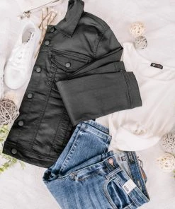 No Ship Drop Ship Back In Black Classic Denim Jacket (GHG-S)