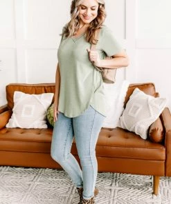 No Ship Drop Ship GHG- Shop Singles Grading On A Curve Top In Sage (GHG-S)