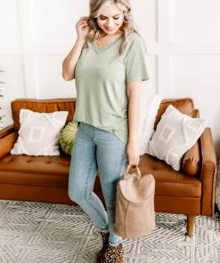 No Ship Drop Ship GHG- Shop Singles Grading On A Curve Top In Sage (GHG-S)