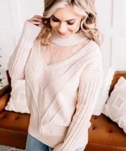 No Ship Drop Ship You Are So Beautiful Lace Sweater In Natural