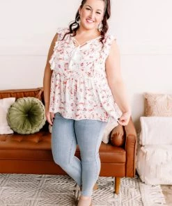 No Ship Drop Ship Everything I Could Dream Of Ivory Floral Blouse (GHG-S)