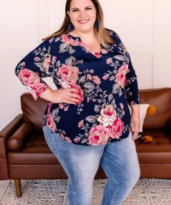 No Ship Drop Ship Apparel Becomes The Rose Navy Floral Gabby Top