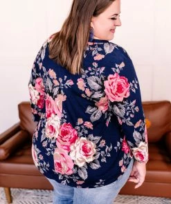 No Ship Drop Ship Apparel Becomes The Rose Navy Floral Gabby Top