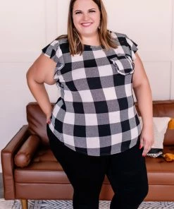No Ship Drop Ship Apparel Let Me Check Black And White Plaid Ruffle Top