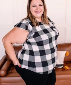 No Ship Drop Ship Apparel Let Me Check Black And White Plaid Ruffle Top