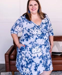 No Ship Drop Ship Wrap Things Up Blue Floral Dress Apparel