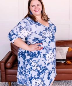 No Ship Drop Ship Wrap Things Up Blue Floral Dress Apparel
