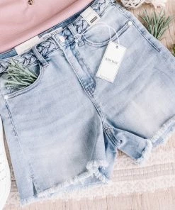 No Ship Drop Ship Twisted Sister Braided Waistband Judy Blue Jean Shorts (GHG-L)