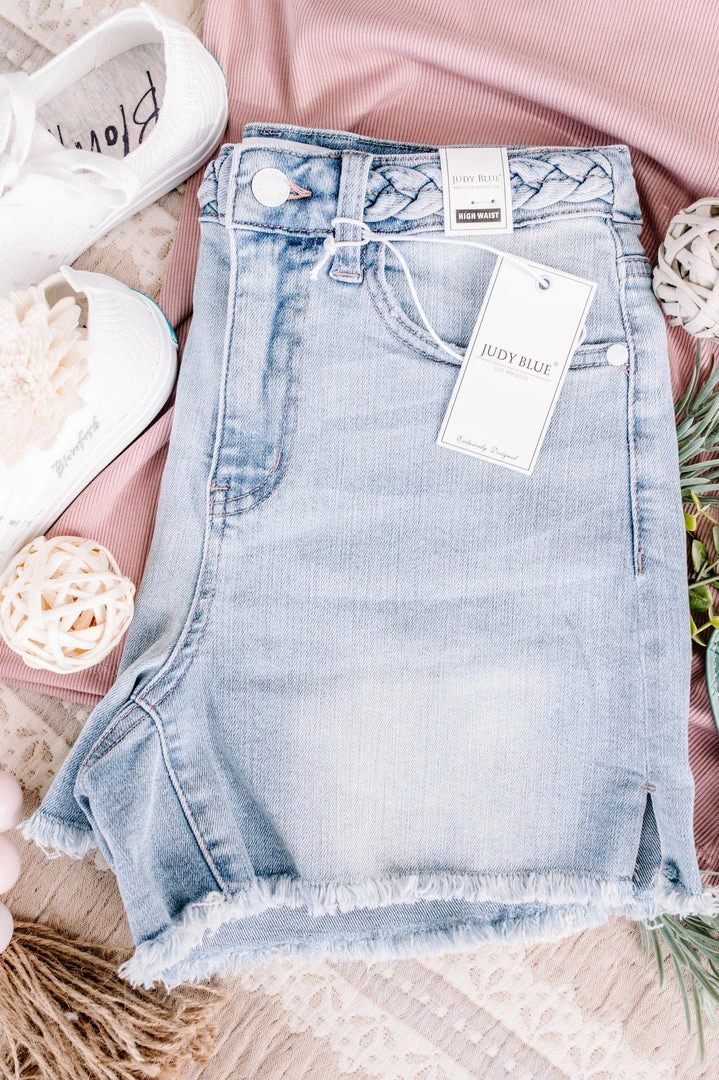 No Ship Drop Ship Twisted Sister Braided Waistband Judy Blue Jean Shorts 16 No Ship Drop Ship Twisted Sister Braided Waistband Judy Blue Jean Shorts