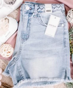 No Ship Drop Ship Twisted Sister Braided Waistband Judy Blue Jean Shorts (GHG-L)