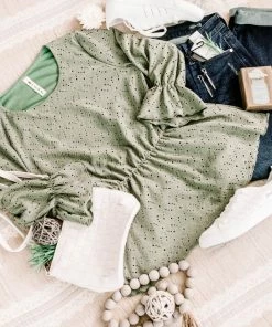 No Ship Drop Ship GHG- Shop Singles Eye Can See Clearly Now Vintage Eyelet Top In Olive (GHG - S, 1XL) 28 No Ship Drop Ship GHG- Shop Singles Eye Can See Clearly Now Vintage Eyelet Top In Olive (GHG - S, 1XL)