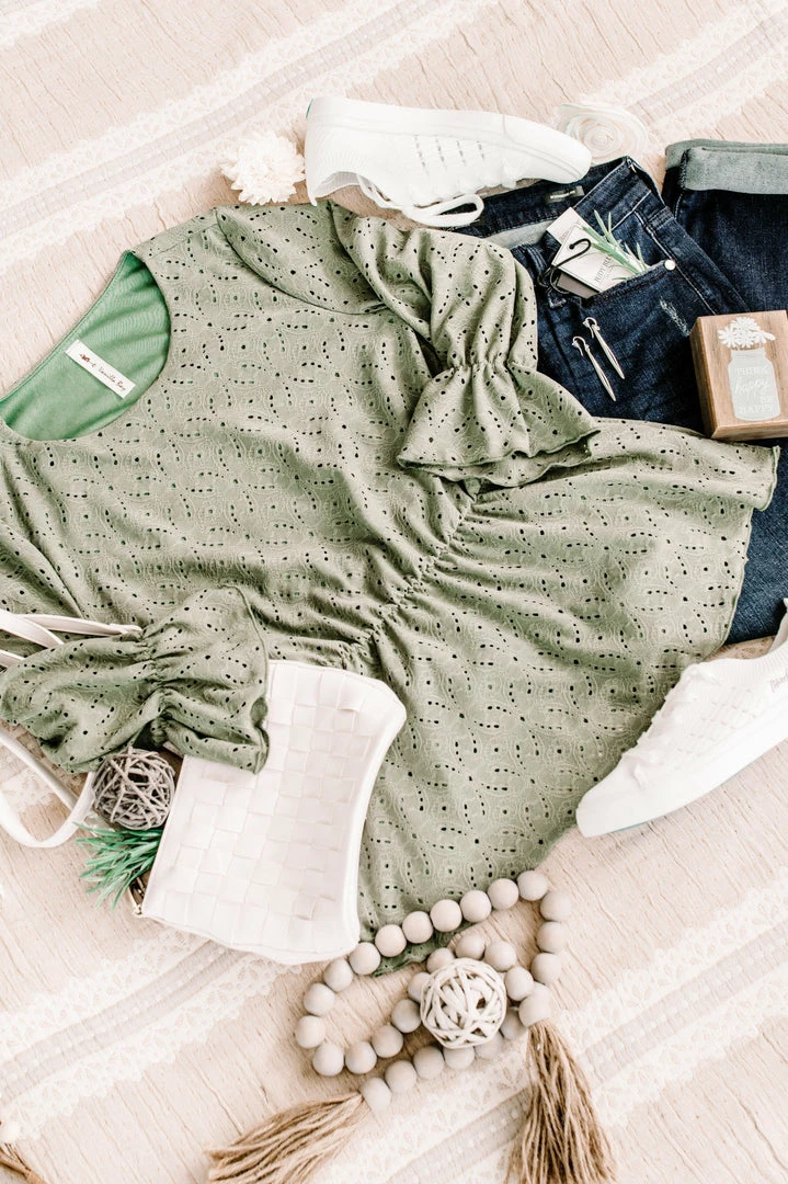 No Ship Drop Ship GHG- Shop Singles Eye Can See Clearly Now Vintage Eyelet Top In Olive (GHG - S, 1XL) 14 No Ship Drop Ship GHG- Shop Singles Eye Can See Clearly Now Vintage Eyelet Top In Olive (GHG - S, 1XL)