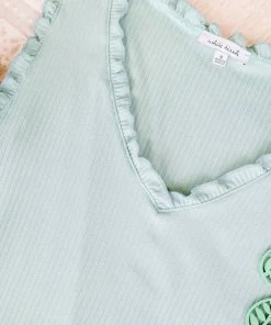 No Ship Drop Ship GHG- Shop Singles Frilled To Bits Sleeveless Top In Eucalyptus (GHG-S)