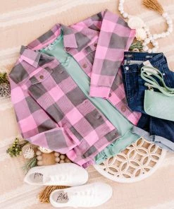 No Ship Drop Ship Getting Plaid Here Jacket In Pink & Gray (GHG-S) 30 No Ship Drop Ship Getting Plaid Here Jacket In Pink & Gray (GHG-S)