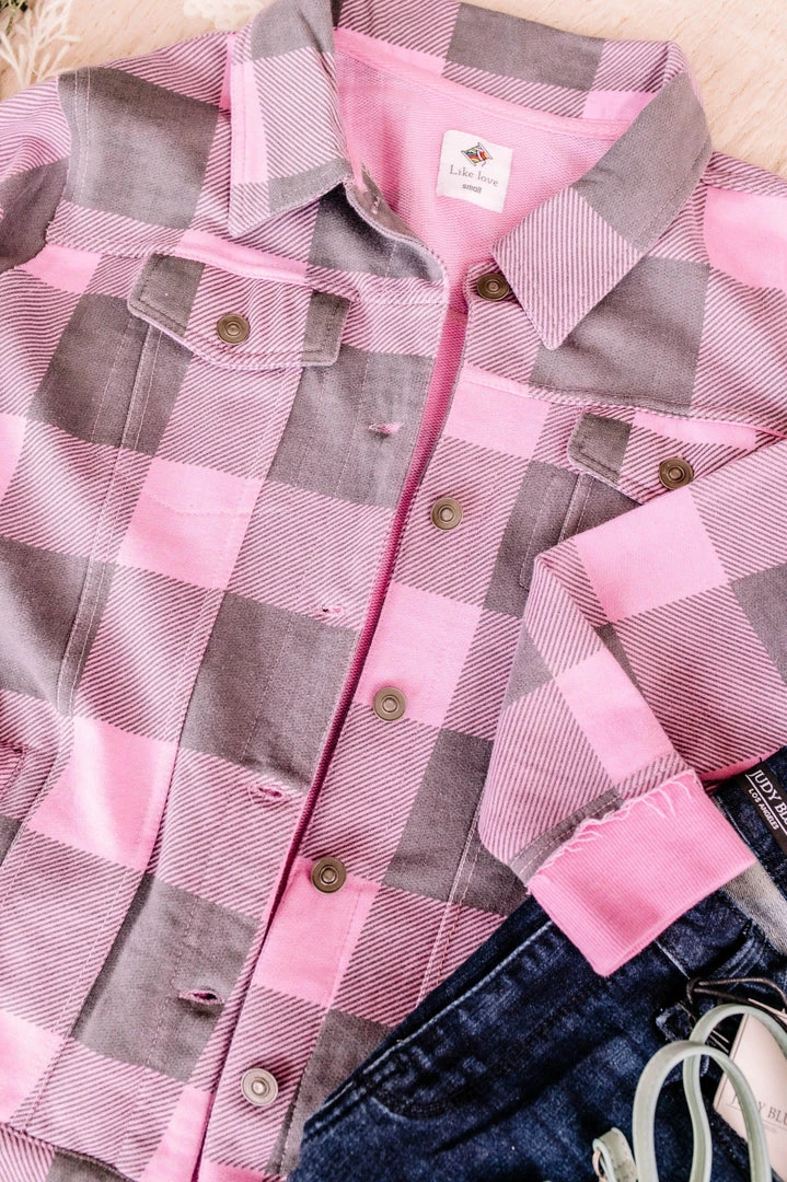 No Ship Drop Ship Getting Plaid Here Jacket In Pink & Gray (GHG-S) 15 No Ship Drop Ship Getting Plaid Here Jacket In Pink & Gray (GHG-S)