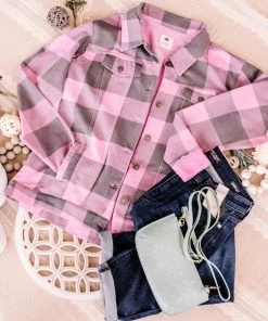 No Ship Drop Ship Getting Plaid Here Jacket In Pink & Gray (GHG-S) 32 No Ship Drop Ship Getting Plaid Here Jacket In Pink & Gray (GHG-S)
