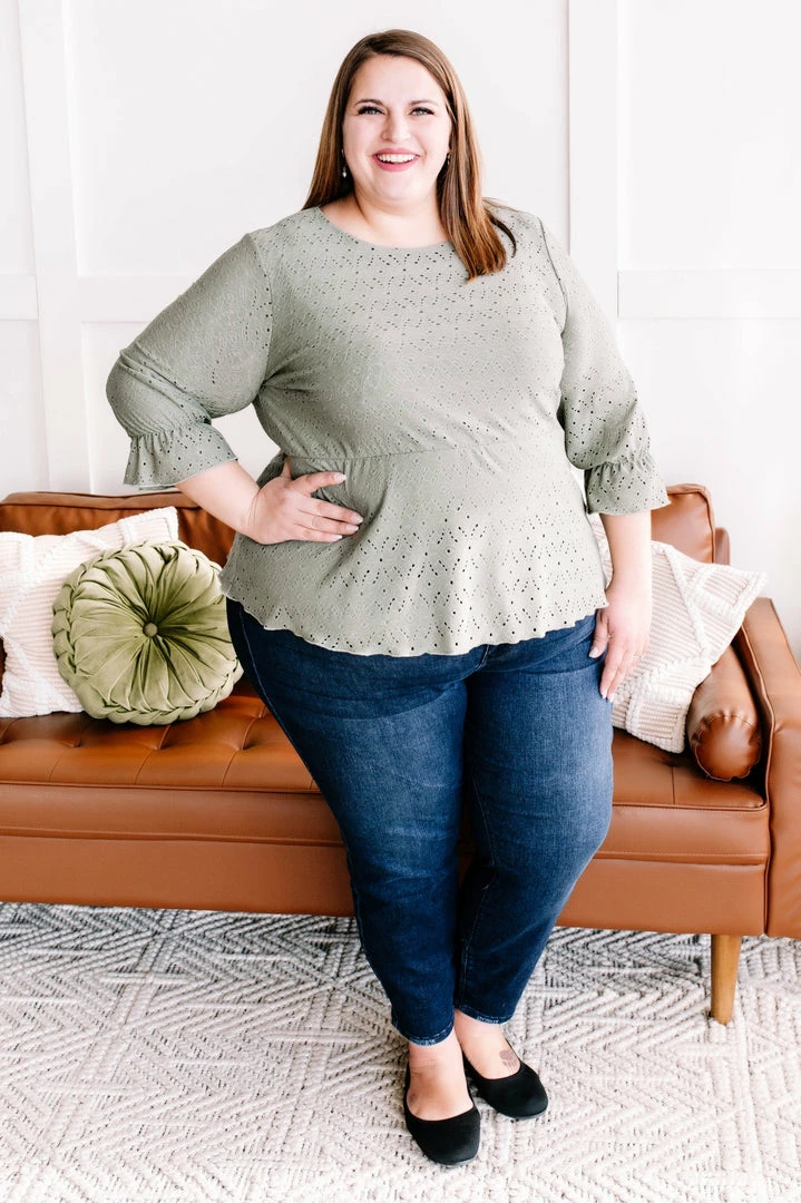 No Ship Drop Ship GHG- Shop Singles Eye Can See Clearly Now Vintage Eyelet Top In Olive (GHG - S, 1XL) 3 No Ship Drop Ship GHG- Shop Singles Eye Can See Clearly Now Vintage Eyelet Top In Olive (GHG - S, 1XL)