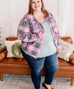 No Ship Drop Ship Getting Plaid Here Jacket In Pink & Gray (GHG-S) 19 No Ship Drop Ship Getting Plaid Here Jacket In Pink & Gray (GHG-S)