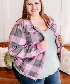 No Ship Drop Ship Getting Plaid Here Jacket In Pink & Gray (GHG-S) 21 No Ship Drop Ship Getting Plaid Here Jacket In Pink & Gray (GHG-S)
