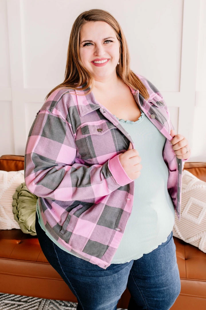 No Ship Drop Ship Getting Plaid Here Jacket In Pink & Gray (GHG-S) 5 No Ship Drop Ship Getting Plaid Here Jacket In Pink & Gray (GHG-S)