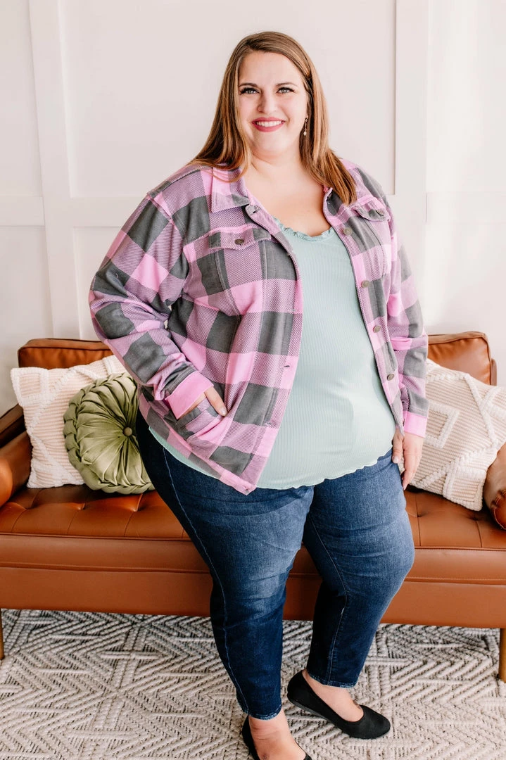 No Ship Drop Ship Getting Plaid Here Jacket In Pink & Gray (GHG-S) 11 No Ship Drop Ship Getting Plaid Here Jacket In Pink & Gray (GHG-S)