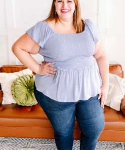 No Ship Drop Ship I Flit, I Float Baby Blue Smocked Flutter Sleeve Top