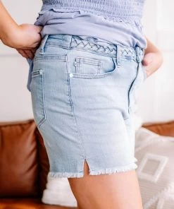 No Ship Drop Ship Twisted Sister Braided Waistband Judy Blue Jean Shorts (GHG-L)