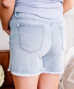 No Ship Drop Ship Twisted Sister Braided Waistband Judy Blue Jean Shorts (GHG-L)