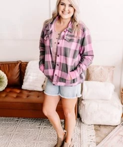 No Ship Drop Ship Getting Plaid Here Jacket In Pink & Gray (GHG-S) 33 No Ship Drop Ship Getting Plaid Here Jacket In Pink & Gray (GHG-S)