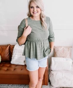 No Ship Drop Ship GHG- Shop Singles Eye Can See Clearly Now Vintage Eyelet Top In Olive (GHG - S, 1XL)