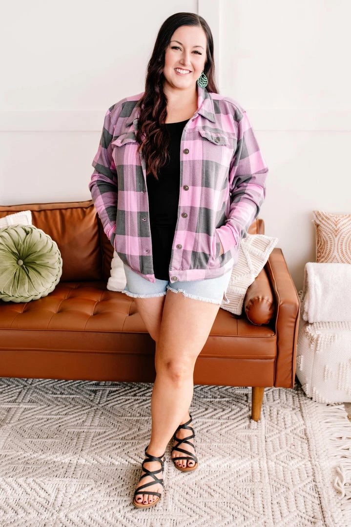 No Ship Drop Ship Getting Plaid Here Jacket In Pink & Gray (GHG-S) 7 No Ship Drop Ship Getting Plaid Here Jacket In Pink & Gray (GHG-S)