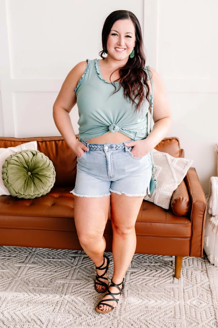 No Ship Drop Ship Twisted Sister Braided Waistband Judy Blue Jean Shorts 7 No Ship Drop Ship Twisted Sister Braided Waistband Judy Blue Jean Shorts