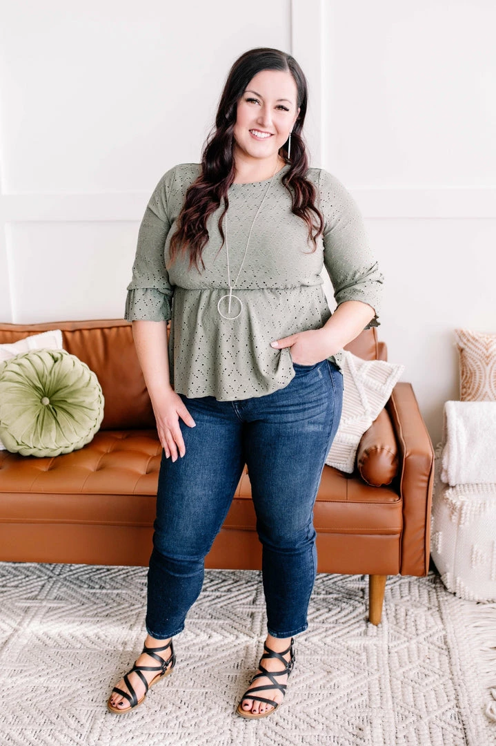 No Ship Drop Ship GHG- Shop Singles Eye Can See Clearly Now Vintage Eyelet Top In Olive (GHG - S, 1XL) 9 No Ship Drop Ship GHG- Shop Singles Eye Can See Clearly Now Vintage Eyelet Top In Olive (GHG - S, 1XL)