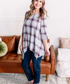 No Ship Drop Ship Apparel Don't Be Such A Square Plaid Print Asymmetrical Top