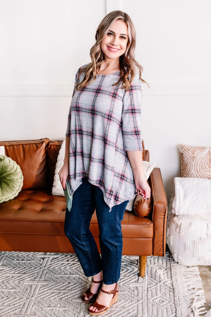 No Ship Drop Ship Apparel Don't Be Such A Square Plaid Print Asymmetrical Top 2 No Ship Drop Ship Apparel Don't Be Such A Square Plaid Print Asymmetrical Top