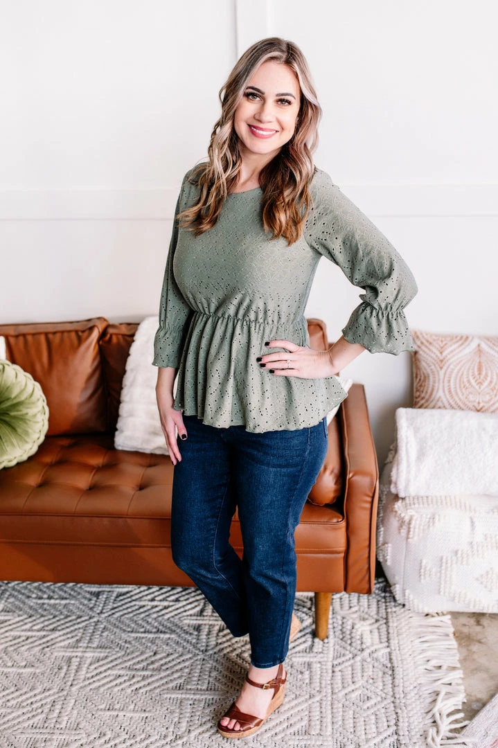 No Ship Drop Ship GHG- Shop Singles Eye Can See Clearly Now Vintage Eyelet Top In Olive (GHG - S, 1XL) 6 No Ship Drop Ship GHG- Shop Singles Eye Can See Clearly Now Vintage Eyelet Top In Olive (GHG - S, 1XL)