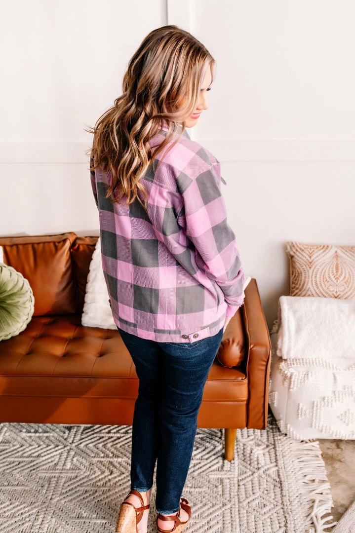 No Ship Drop Ship Getting Plaid Here Jacket In Pink & Gray (GHG-S) 2 No Ship Drop Ship Getting Plaid Here Jacket In Pink & Gray (GHG-S)