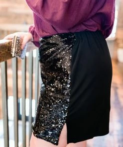 No Ship Drop Ship Big City Nights Skirt In Jet Black Sequins