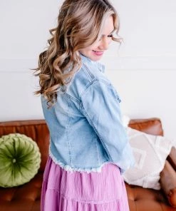 No Ship Drop Ship Call Me Old School Baby Vintage Denim Jacket By Risen (GHG-S)