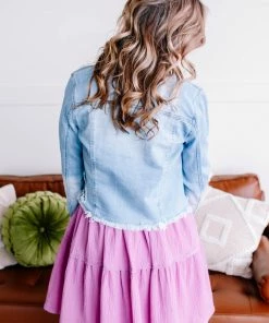 No Ship Drop Ship Call Me Old School Baby Vintage Denim Jacket By Risen (GHG-S)