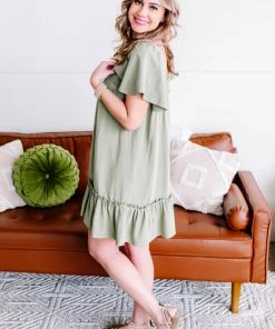 No Ship Drop Ship Cruisin' Together Smocked Flutter Sleeve Dress In Willow Tree Apparel