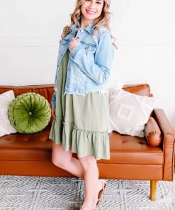 No Ship Drop Ship Cruisin' Together Smocked Flutter Sleeve Dress In Willow Tree Apparel