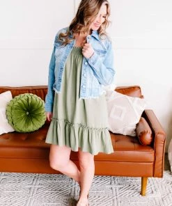 No Ship Drop Ship Cruisin' Together Smocked Flutter Sleeve Dress In Willow Tree Apparel