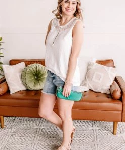 No Ship Drop Ship GHG- Shop Singles Stay Cool Lace Button Tank Top